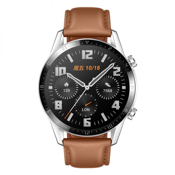 华为huaweiwatchgt2智能手表棕色真皮表带ltnb19砂砾棕